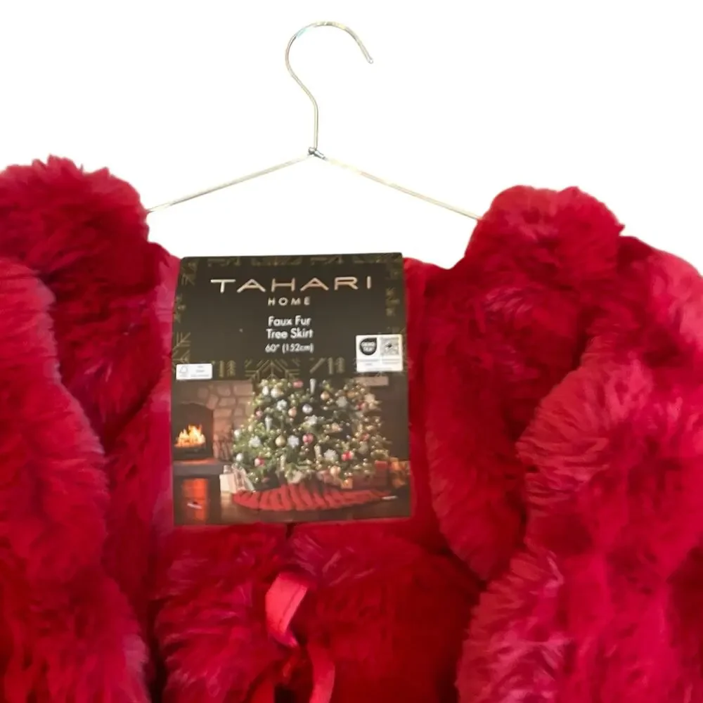TAHARI Ruby Red Faux Fur Tree Skirt 60